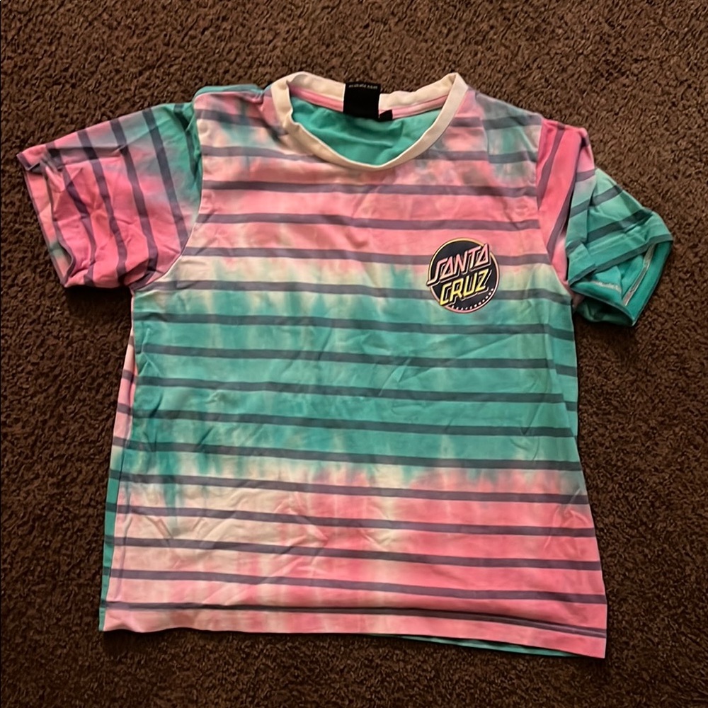 Santa Cruz Skateboards Pink and Green Short Sleeve Tee
